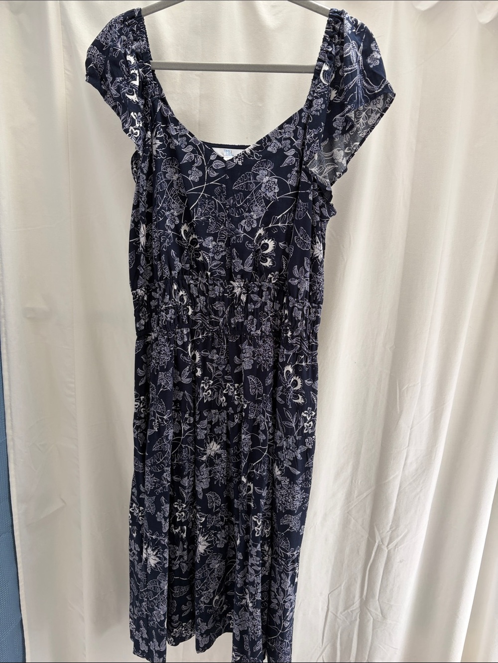 Time and Tru Navy Floral Rayon Midi Dress size L